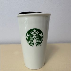 Starbucks 10oz travel mug. White with green logo glass.